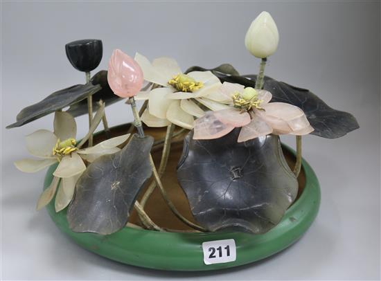 A Chinese hardstone lotus dish